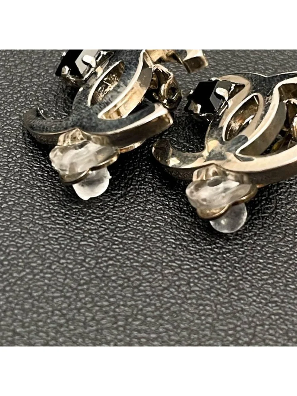 Chanel CC Logo Earrings Icon Silver Black Coco